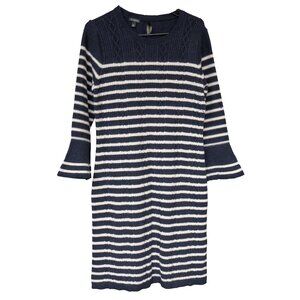 Talbots Stripe Dress Cable Knit Nautical Retro 60s Mod Bell Sleeve Knee Length